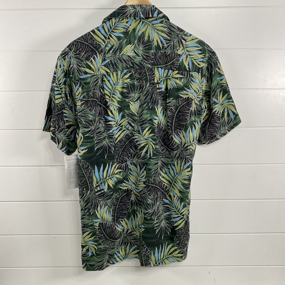 Paradise Found Hawaiian Shirt Mens XS Green Blue Leaf Print Rayon Made Hawaii - Picture 6 of 10